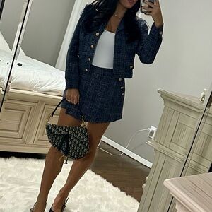 Aqua Navy Blue Tweed Jacket & Skirt Set